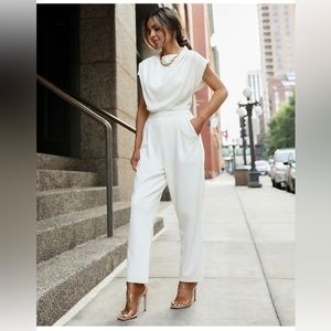 Draped Neck Short Sleeve Jumpsuit